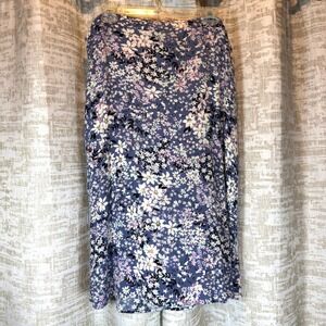 IN Studio Floral Skirt Petite L Pull On Elastic Waist Blue Pink Rayon Fairycore